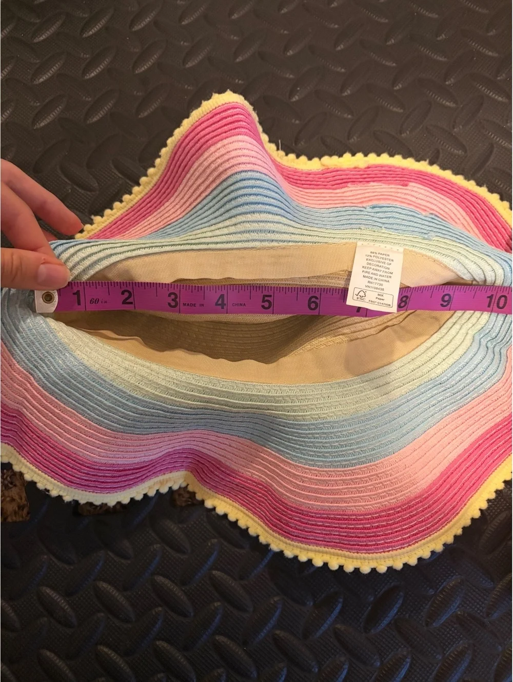 Target Women's Rainbow Striped Wide Brim Straw Bucket Sun Hat with Pom Pom Trim